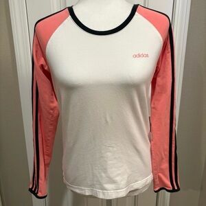 ADIDAS-Medium Women’s Pink & White Long Sleeve Athletic T-Shirt